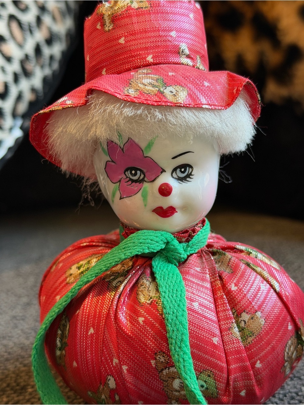 Porcelain Clown Toy with round fabric bottom